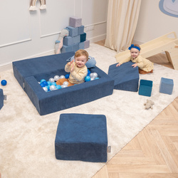 KiddyMoon Kindersofa und Bällen Für Kinder Weiches Schaumstoff-Sofa Leich Modulares Sofa Vielseitig Abnehmbarer Bezug Perfekt für Spiel Lernen und Entspannung, dunkelblau: dunkeltürkis/grüngrau/pastellblau/weiß, Sofa + 100 Bälle