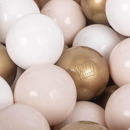 KiddyMoon Kinder Bälle für Bällebad Baby Spielbälle Plastikbälle ∅7cm Made in EU, pastellbeige/weiß/golden