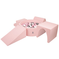 KiddyMoon Spielplatz aus Schaumstoff mit Bällebad und Bällen Hindernisläufen, pink:weiß/grau/puderrosa, Bällebad (300 Bälle) + Version 3