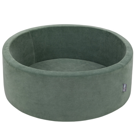 KiddyMoon Rund Bällebad Velvet Bällepool ∅ 7Cm Ballgruben Für Babys Spielbad Kleinkinder, Hergestellt in der EU, waldgrün: hellgrün/gelb/türkis/orange/dunkelpink/violett, 90 x 30 cm 300 Bälle
