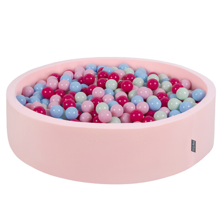 KiddyMoon Rund Bällebad Bällepool ∅ 7Cm Ballgruben Bunten Bällen Für Babys Spielbad Kleinkinder, Hergestellt in der EU, pink:puderrosa/dunkelpink/babyblau/minze, 120x30cm/300 Bälle