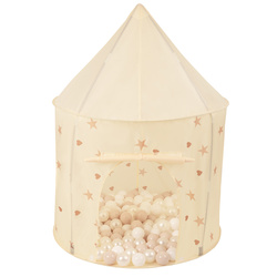 Kinderzelt Spielzelte in Pavillonform Für Kinder Leicht Aufzubauen Tragbar Spielhaus Perfekt Für Drinnen Und Draußen, hellbeige: pastellbeige/weiß/perle, 100 Bälle