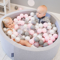 KiddyMoon Bällebad Bällepool mit bunten Bällen ∅ 7Cm  für Babys Kinder Quadrat, hellgrau:perle/grau/transparent/rosa