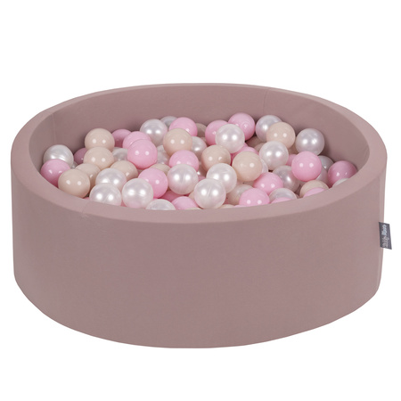 KiddyMoon Bällebad Bällepool mit bunten Bällen ∅ 7Cm  für Babys Kinder Rund, erikafarben: pastellbeige/puderrosa/perle, 90x30cm/200 Bälle