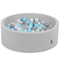 KiddyMoon Bällebad Bällepool mit bunten Bällen ∅ 7Cm  für Babys Kinder Rund, hellgrau:perle/grau/transparent/baby blau/mint, 90 x 30 cm 300 Bälle