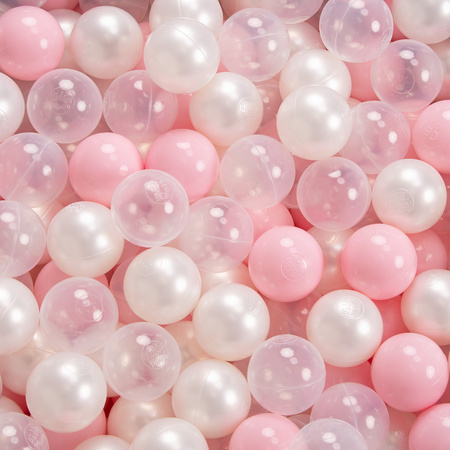 KiddyMoon Bällebad Bällepool mit bunten Bällen ∅ 7Cm  für Babys Kinder Quadrat, hellgrau:rosa/perle/transparent