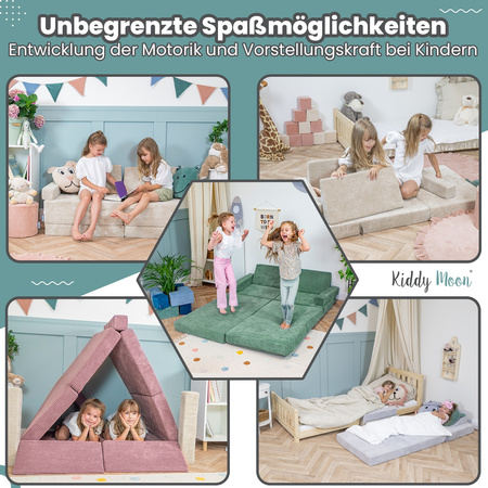 KiddyMoon Kindersofa aus Schaumstoff Spielsofa für Kinder Schlafsofa Kindersessel Sofa für Kinderzimmer Kindercouch Faltmatratze, grün, Kindersofa