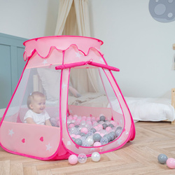 Baby Spielzelt Mit Plastikbällen Für Kinder Leicht und Kompakt ideal für Drinnen Und Draußen Fördert Sensorische Integration Schneller Aufbau, pink:perle-grau-transparent-puderrosa, 600 Stück