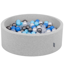 KiddyMoon Bällebad Bällepool mit bunten Bällen ∅ 7Cm  für Babys Kinder Rund, hellgrau:perle/blau/baby blau/transparent/silbern, 90x30cm/300 Bälle