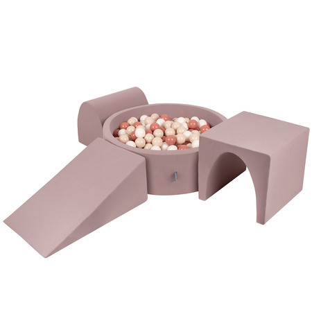 KiddyMoon Spielplatz aus Schaumstoff mit Bällebad und Bällen Hindernisläufen, erikafarben:pastellbeige/lachsfarben/weiß, Bällebad (300 Bälle) + Version 2