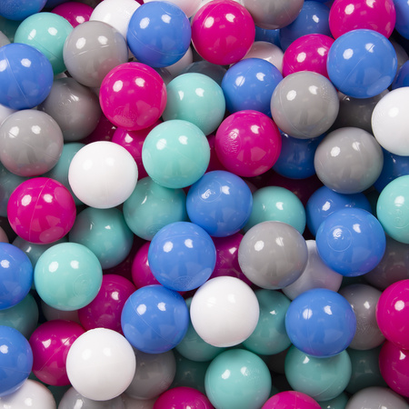 KiddyMoon Viertel Eckig Bällebad Bällepool ∅ 7Cm Ballgruben Für Babys Spielbad Kleinkinder, Hergestellt in der EU, hellgrau:weiß/grau/blau/dunkelpink/helltürkis, 90x30cm/300 Bälle