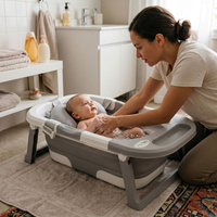 KiddyMoon Faltbare Babybadewanne Kunststoff mit Badekissen, Grau, M