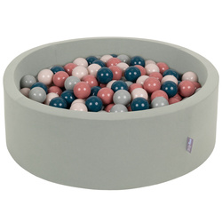 KiddyMoon Bällebad Bällepool mit bunten Bällen ∅ 7Cm  für Babys Kinder Rund, salbeifarben:dunkeltürkis/pastellbeige/grüngrau/lachsfarben, 90x30cm/200 Bälle