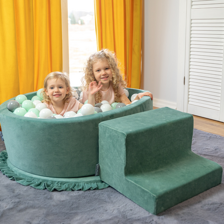KiddyMoon Spielplatz Velvet Aus Schaumstoff Mit Samt Rund Bällebad Ballgruben Für Babys Spielbad Hindernisläufen, Hergestellt In Der EU, sandbeige:braun/kupferrot/pastellbeige/lachsfarben, Bällebad (200 Bälle) + Stüfchen