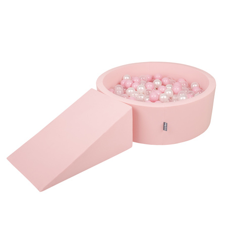 KiddyMoon Spielplatz aus Schaumstoff mit Bällebad und Bällen Hindernisläufen, pink:puderrosa/perle/transparent, Bällebad (200 Bälle) + Zwickel