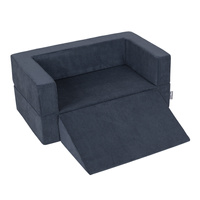 KiddyMoon Kindersofa Modular mit Weichem Zwickel und Bällen Für Kinderzimmer Bequem Vielseitig Gerippter Stoff Abnehmbarer Bezug Perfekt zum Spielen und Entspannen, dunkelblau: babyblau/blau/perle, Sofa/Zwickel + 100 Bälle