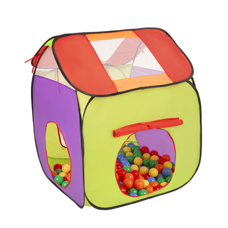 3in1 Spielzelt mit Tunnel Spielplatz PopUp Bällebad mit Bälle Für Kinder, Mehrfarbig:gelb/grün/blau/rot/orange, 900 Bälle