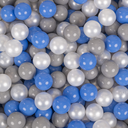 KiddyMoon Bällebad Bällepool mit bunten Bällen ∅ 7Cm für Babys Kinder Rund, hellgrau:perle/grau/blau, 90 x 30 cm 300 Bälle