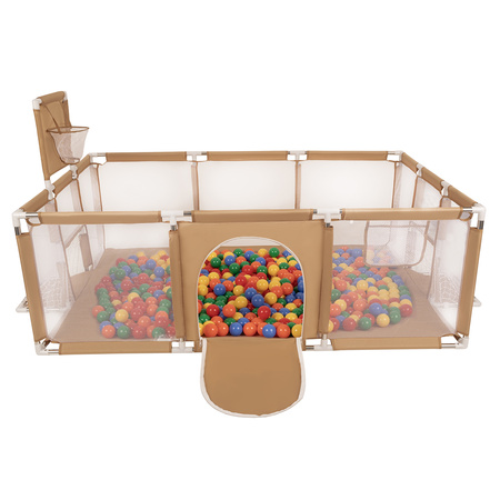 Laufstall Baby Großer Spielplatz mit Bällen Laufgitter für Kinder, beige:gelb/grün/blau/rot/orange, 100 Bällen