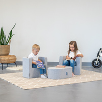 KiddyMoon Schaumstoff Kindersitz Montessori-Spielzeug Schaum spielzeug Weiche Kindermöbel und viel Spaß für Kinder Babys Sessel, Hergestellt in der EU, Hellgrau, Sessel