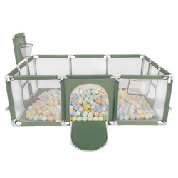 Laufstall Baby Großer Spielplatz mit Bällen Laufgitter für Kinder, grün:pastellbeige/pastellblau/pastellgelb/minze, 400 Bälle