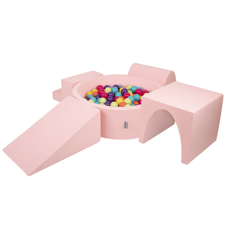 KiddyMoon Spielplatz aus Schaumstoff mit Bällebad und Bällen Hindernisläufen, pink:hellgrün/gelb/türkis/orange/dunkelpink/violett, Bällebad (300 Bälle) + Version 3