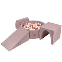 KiddyMoon Spielplatz aus Schaumstoff mit Bällebad und Bällen Hindernisläufen, erikafarben:pastellbeige/lachsfarben/weiß, Bällebad (300 Bälle) + Version 2