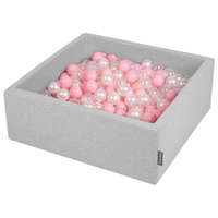 KiddyMoon Bällebad Bällepool mit bunten Bällen ∅ 7Cm  für Babys Kinder Quadrat, hellgrau:rosa/perle/transparent