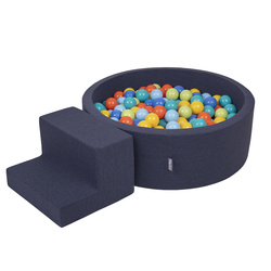 KiddyMoon Spielplatz aus Schaumstoff mit Rund Bällebad (200 Bälle) Ballgruben für Babys Spielbad Hindernisläufen, Hergestellt in der EU, dunkelblau:hellgrün/orange/türkis/blau/bblue/gelb, Bällebad (200 Bälle) + Stüfchen