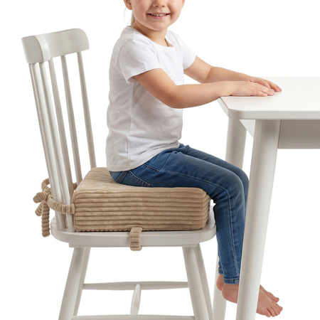 KiddyMoon Sitzerhöhung Für Kinder, Sitzkissen Für Kinderstuhl Mit 10 Cm Höhe, Waschbarem Bezug Und Bindebändern, beige, 33x33x10