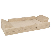KiddyMoon Kindersofa aus Schaumstoff Spielsofa für Kinder Schlafsofa Kindersessel Sofa für Kinderzimmer Kindercouch Faltmatratze, beige, 140x55x30 cm