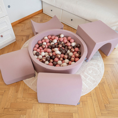 KiddyMoon Spielplatz aus Schaumstoff mit Rund Bällebad (300 Bälle) Ballgruben für Babys Spielbad Hindernisläufen, Hergestellt in der EU, erikafarben:pastellbeige/puderrosa/perle, Bällebad (200 Bälle) + Version 1