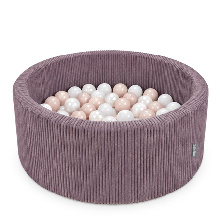 KiddyMoon Bällebad Für Kinder Aus Schaumstoff, 90 X 30 cm, Weicher Rippbezug, Abnehmbarer Bezug, Weiches Und Sicheres Spielzeug, Waschbar, Violett: Pastellbeige/Kupfer/Perle/Lachs, 90x30cm/100 Bälle