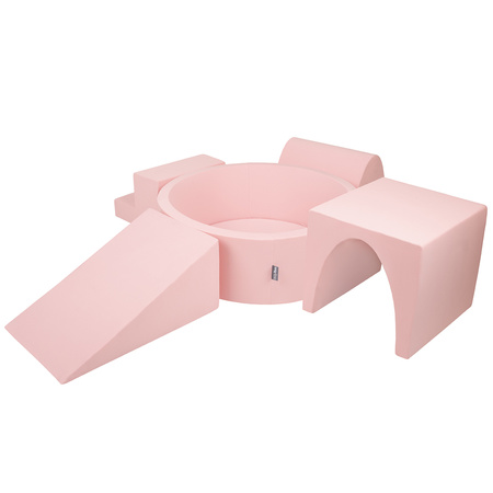KiddyMoon Spielplatz aus Schaumstoff mit Bällebad und Bällen Hindernisläufen, pink:puderrosa/dunkelpink/babyblau/minze, Bällebad (200 Bälle) + Version 3