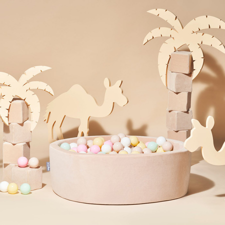 KiddyMoon Rundes Bällebad Schaumstoff mit Bällen baby kinderzimmer, beige:pastellbeige/pastellgelb/weiß/minze/puderrosa, 90x30cm/200 Bälle