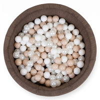 KiddyMoon Bällebad für Kinder aus Schaumstoff, weicher Rippbezug, abnehmbarer Bezug, waschbar, Braun: Pastellbeige/Weiß/Perle, 90 x 30 cm 200 Bälle