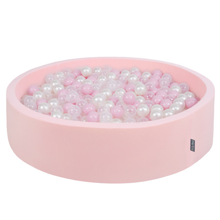 KiddyMoon Rund Bällebad Bällepool ∅ 7Cm Ballgruben Bunten Bällen Für Babys Spielbad Kleinkinder, Hergestellt in der EU, pink:puderrosa-perle-transparent, 120x30cm/200 Bälle