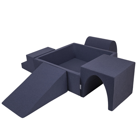 KiddyMoon Spielplatz aus Schaumstoff mit Quadrat Bällebad Bälle Hindernisläufen, dunkelblau:babyblue/blau/perle, Bällebad (300 Bälle) + Version 3
