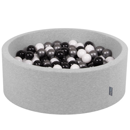 KiddyMoon Bällebad Bällepool mit bunten Bällen ∅ 7Cm  für Babys Kinder Rund, hellgrau:weiß/schwarz/silbern, 90x30cm/200 Bälle