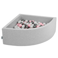 KiddyMoon Viertel Eckig Bällebad Bällepool ∅ 7Cm Ballgruben Für Babys Spielbad Kleinkinder, Hergestellt in der EU, hellgrau:perle/puderrosa/silbern, 90 x 30 cm 200 Bälle