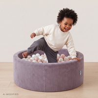KiddyMoon Bällebad Für Kinder Aus Schaumstoff, 90 X 30 cm, Weicher Rippbezug, Abnehmbarer Bezug, Weiches Und Sicheres Spielzeug, Waschbar, Violett: Pastellbeige/Kupfer/Perle/Lachs, 90x30cm/100 Bälle
