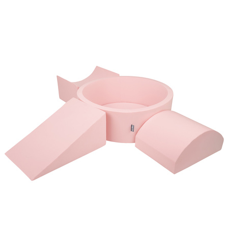 KiddyMoon Spielplatz aus Schaumstoff mit Bällebad und Bällen Hindernisläufen, pink:babyblue/puderrosa/perle, Bällebad (300 Bälle) + Version 4