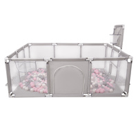 Laufstall Baby Großer Spielplatz mit Bällen Laufgitter für Kinder, Grau:perle/grau/transparent/puderrosa, 200 Bällen