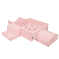 KiddyMoon Spielplatz aus Schaumstoff mit Quadrat Bällebad Bälle Hindernisläufen, pink:puderrosa/perle/transparent, Bällebad (200 Bälle) + Version 6