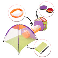 3in1 Spielzelt mit Tunnel Spielplatz PopUp Bällebad mit Bälle Für Kinder, Mehrfarbig:weiß/gelb/orange/babyblau/türkis, 200 Bälle