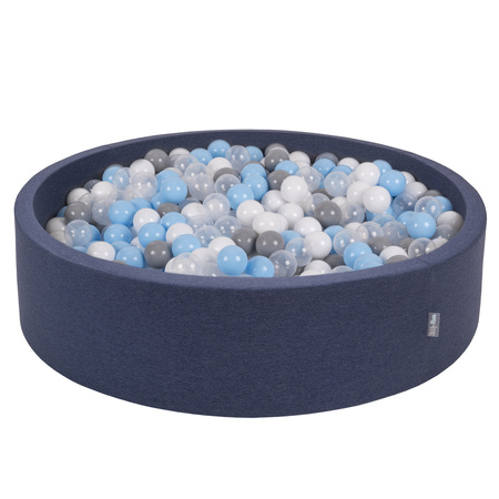 KiddyMoon Rund Bällebad Bällepool ∅ 7Cm Ballgruben Bunten Bällen Für Babys Spielbad Kleinkinder, Hergestellt in der EU, dunkelblau: grau/weiß/transparent/babyblue, 120x30cm/200 Bälle