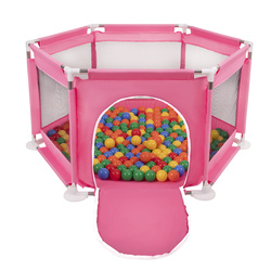 Sechseckiger Laufstall mit Bällen Laufgitter für Kinder, Rosa:gelb/grün/blau/rot/orange, 200 Bälle