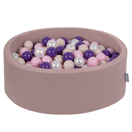 KiddyMoon Rundes Bällebad mit Bällen für Baby aus Schaumstoff, erikafarben: pastellbeige/puderrosa/perle/violett, 90 x 30 cm 200 Bälle