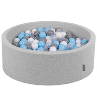 KiddyMoon Bällebad Bällepool mit bunten Bällen ∅ 7Cm  für Babys Kinder Rund, hellgrau:grau/weiß/transparent/babyblue, 90 x 30 cm 200 Bälle