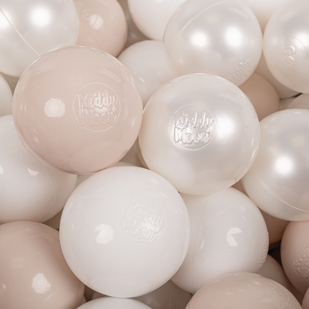 KiddyMoon Kinder Bälle für Bällebad Baby Spielbälle Plastikbälle ∅7cm Made in EU, pastellbeige/weiß/perle